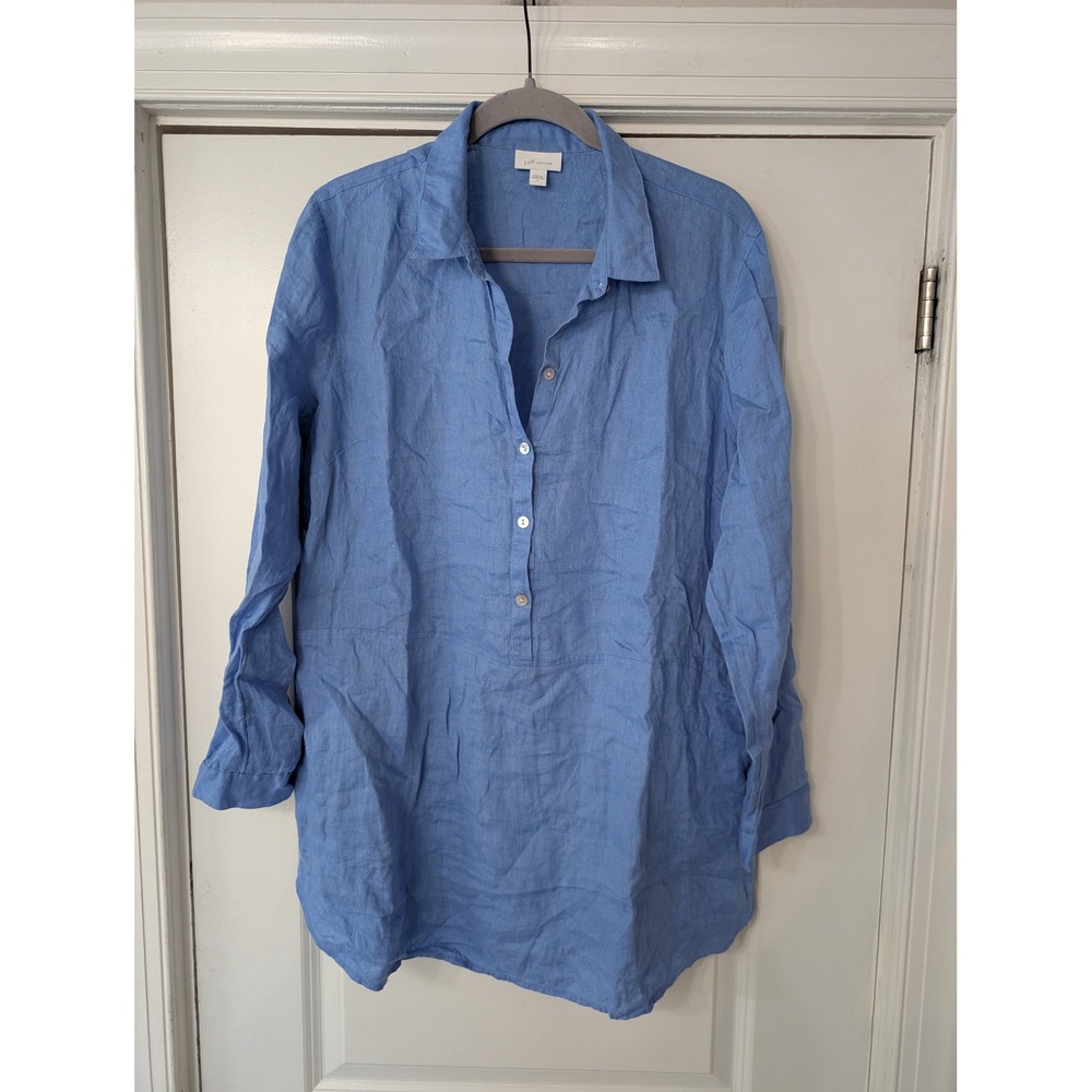 J. Jill Love Linen Blue Tunic Top Womens Large coastal natural fiber beachy